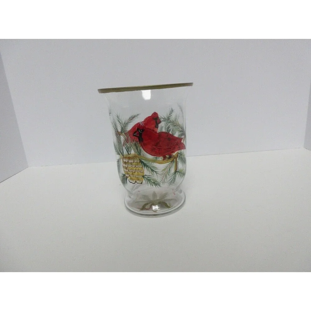 Celebrations Holiday Cardinal 6” Hurricane Tealight Candle Holder W/Box